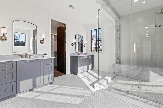 56 Pine St, Roswell, GA 30075 - bathroom with a stall shower and two vanities