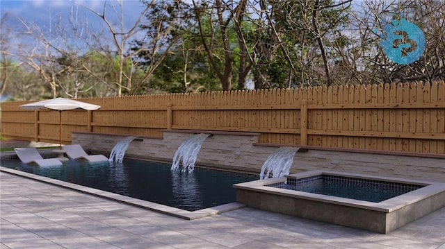 56 Pine St, Roswell, GA 30075 - view of swimming pool with fence and an in-ground hot tub