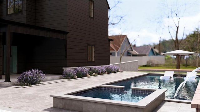 56 Pine St, Roswell, GA 30075 - view of pool featuring a pool with connected hot tub, a patio, and fence