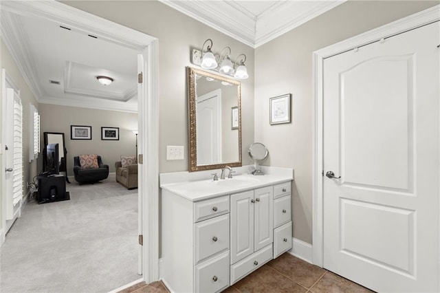 8730 Parker Pl, Roswell, GA 30076 - bathroom with crown molding and vanity