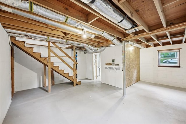 1118 Creekdale Dr, Clarkston, GA 30021 - below grade area with stairs and concrete block wall