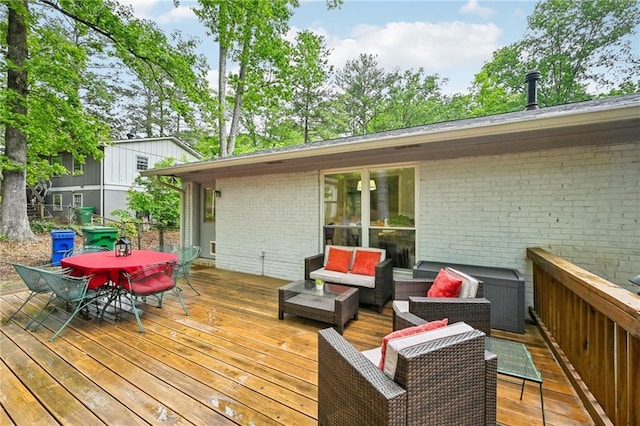 1118 Creekdale Dr, Clarkston, GA 30021 - wooden terrace with outdoor lounge area and outdoor dining area