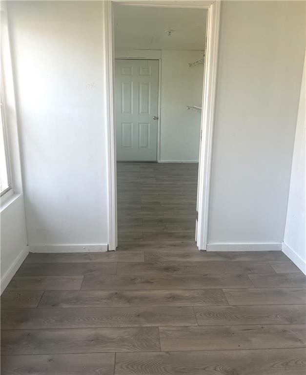 corridor featuring dark wood-type flooring