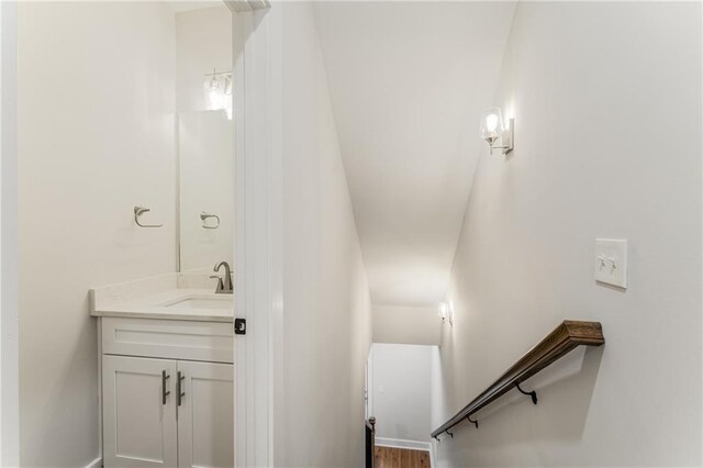 bathroom featuring vanity and wood-type flooring