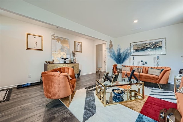 living room featuring dark hardwood / wood-style floors