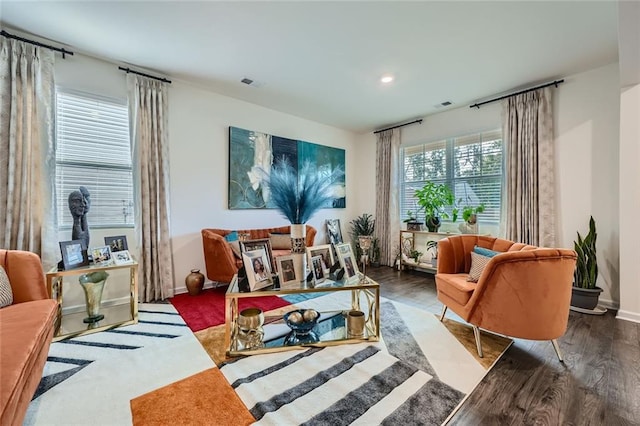 living area featuring dark hardwood / wood-style floors