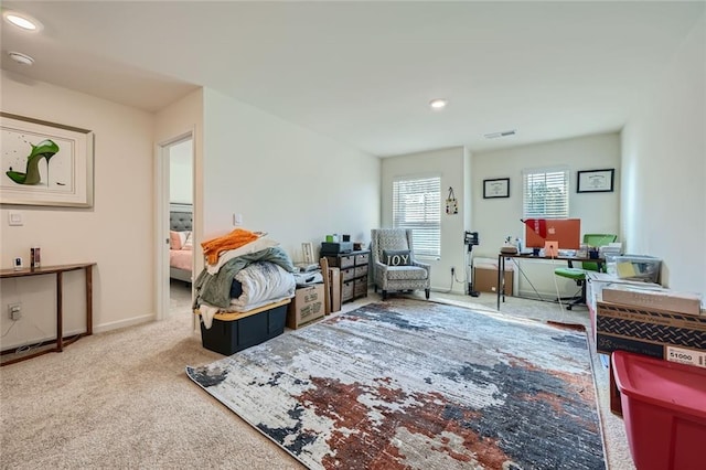 living area with carpet flooring