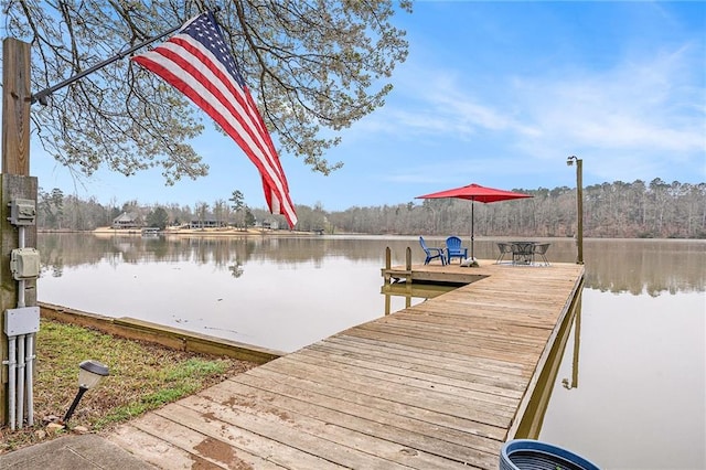 view of dock with a water view