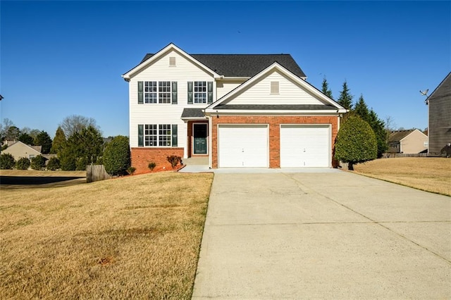 1188 Pine Acre Dr, Sugar Hill, GA 30518 - traditional-style home featuring brick siding, a front yard, driveway, and an attached garage