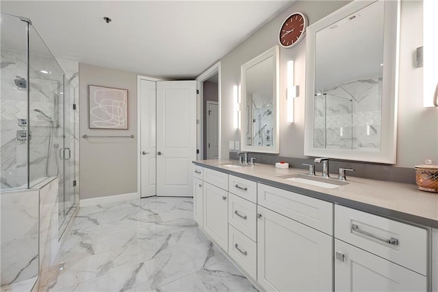 bathroom with vanity and an enclosed shower