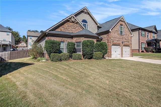 view of front facade featuring a front lawn and a garage