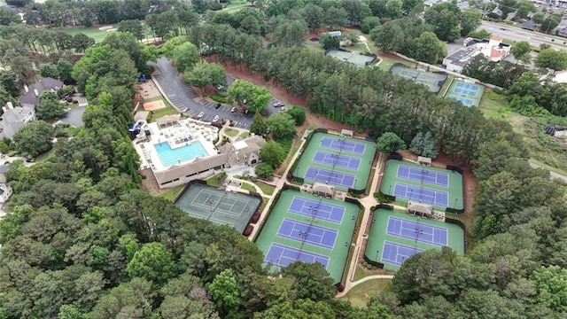 119 Kennemer Ct, Duluth, GA 30097 - aerial view of property's location with a pool and a tree filled landscape