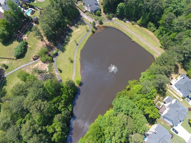 aerial view featuring a residential view and a water view