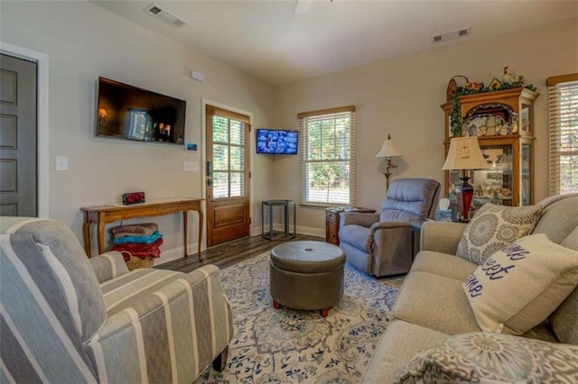 living room with hardwood / wood-style floors