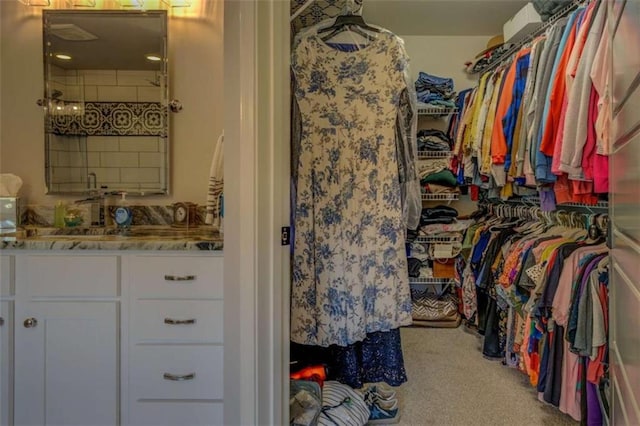 spacious closet featuring carpet flooring