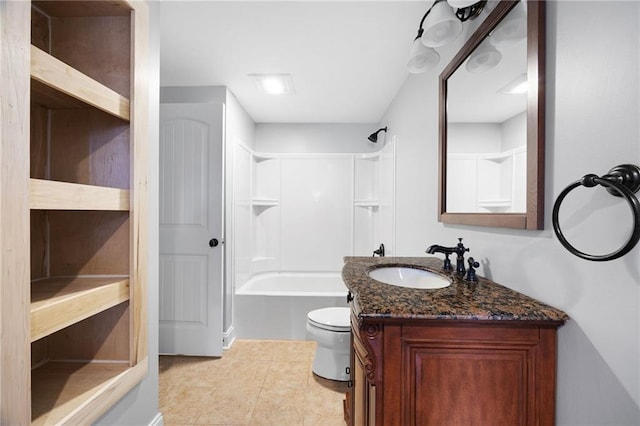 bathroom with vanity, toilet, tile patterned flooring, and shower / bath combination