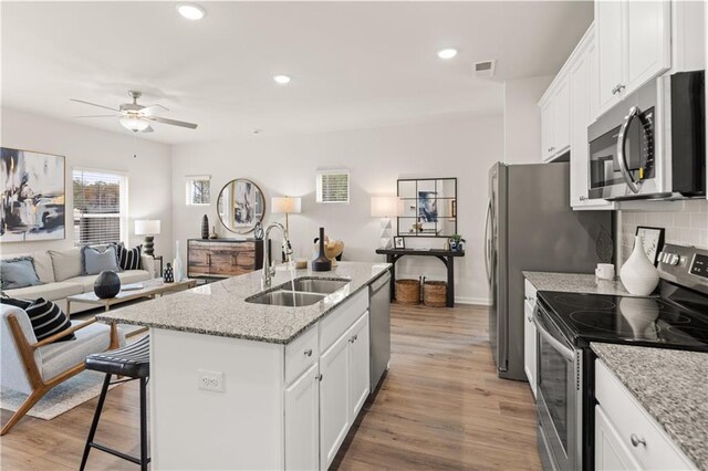 204 Epping St Unit 2, Stockbridge, GA 30281 - kitchen featuring a sink, ceiling fan, light wood-style flooring, and stainless steel appliances