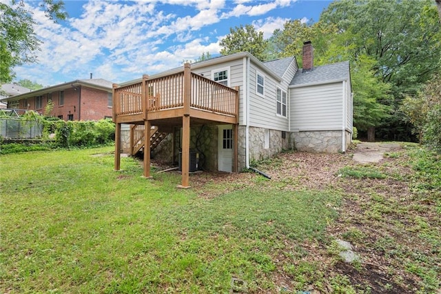 1098 Cascade Cir SW, Atlanta, GA 30311 - rear view of house featuring a wooden deck, stairs, a chimney, and cooling unit