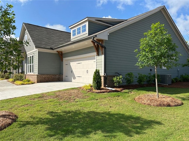 208 Saratoga Dr, Acworth, GA 30102 - view of side of property with brick siding, driveway, a lawn, a shingled roof, and cooling unit