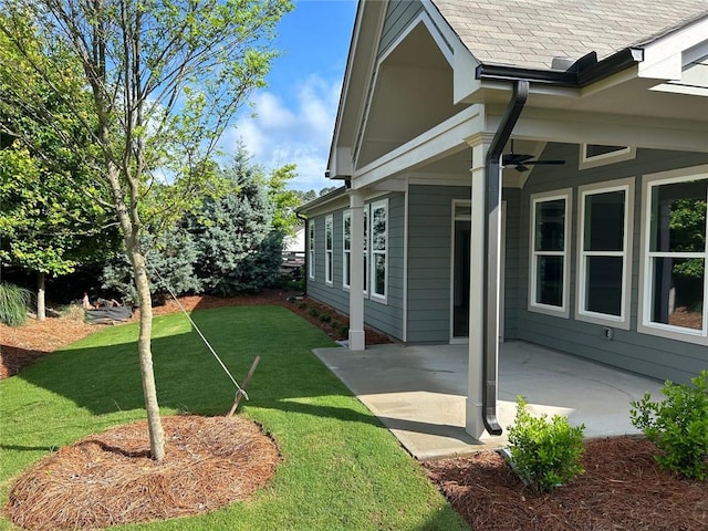 208 Saratoga Dr, Acworth, GA 30102 - view of green lawn with a ceiling fan and a patio area