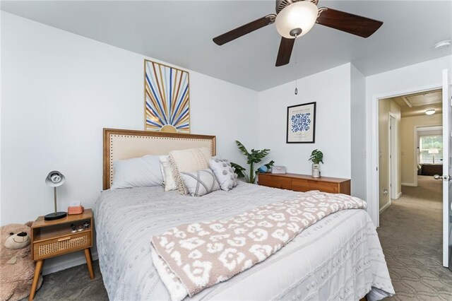 bedroom with carpet and ceiling fan