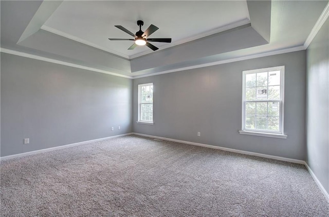 128 Evergreen Trl Unit 4, Cartersville, GA 30121 - empty room featuring a raised ceiling, a ceiling fan, ornamental molding, carpet floors, and baseboards