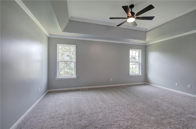 128 Evergreen Trl Unit 4, Cartersville, GA 30121 - spare room featuring a tray ceiling, plenty of natural light, carpet flooring, ornamental molding, and ceiling fan