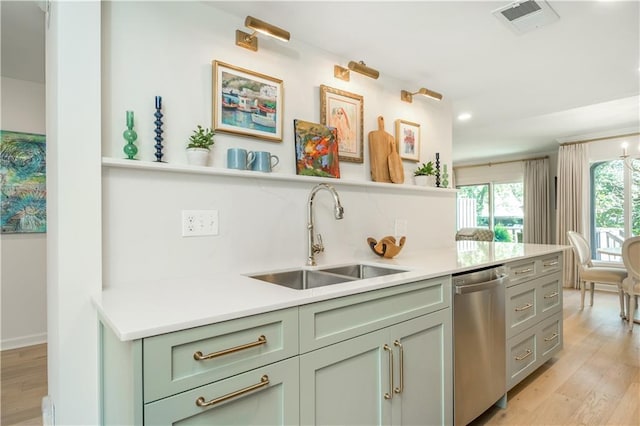 39 Ivy Gates NE, Atlanta, GA 30342 - kitchen with light wood-style flooring, visible vents, dishwasher, light countertops, and a sink