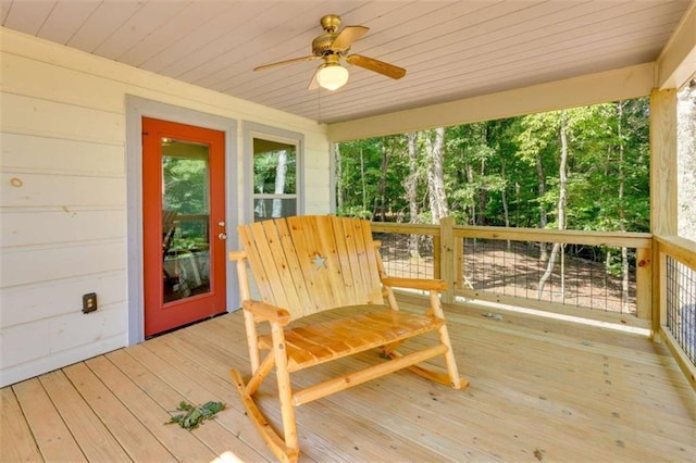 sunroom / solarium featuring ceiling fan and wood ceiling