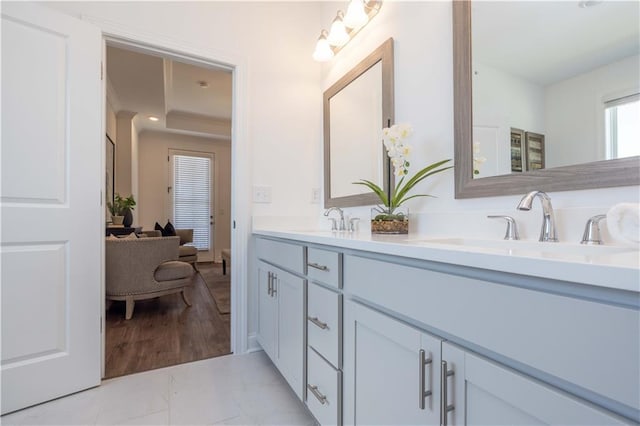 bathroom featuring vanity and wood-type flooring