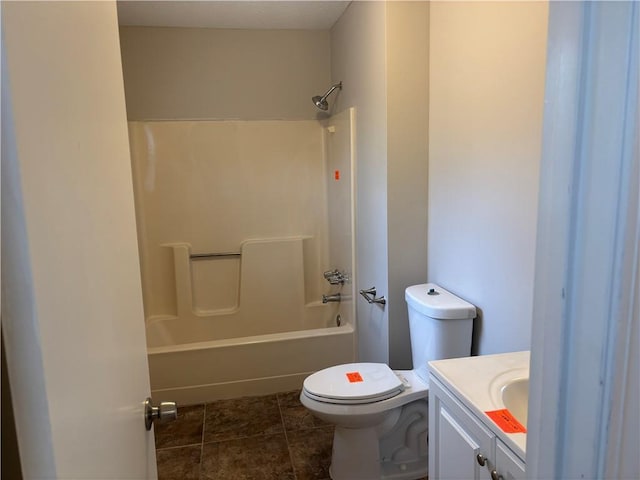 full bathroom with shower / bath combination, toilet, and vanity