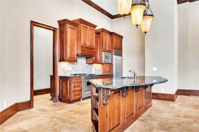 rec room featuring ornate columns, a high ceiling, ornamental molding, and coffered ceiling