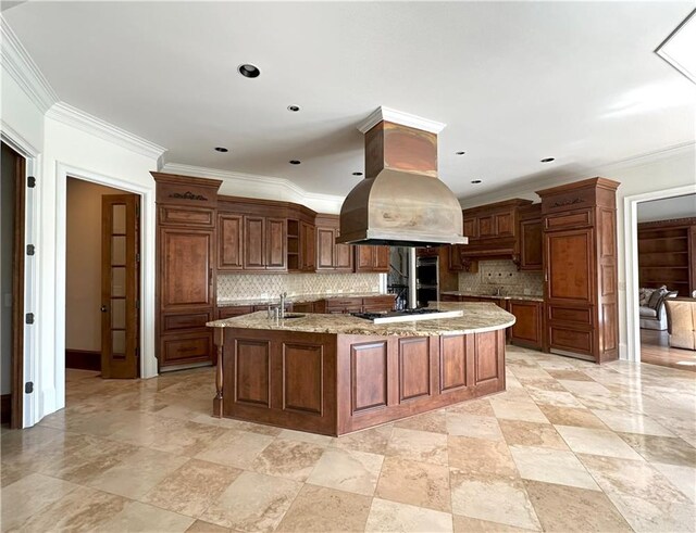 dining space featuring a wainscoted wall, visible vents, crown molding, and french doors