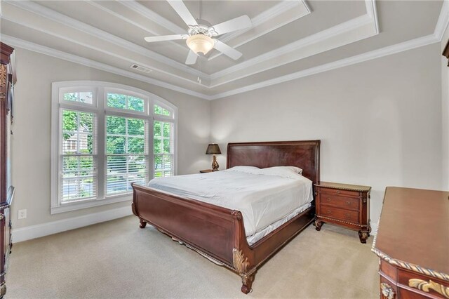 bedroom with light carpet, high vaulted ceiling, baseboards, and access to exterior