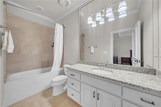 bathroom with ornamental molding, a shower stall, vanity, and a bath