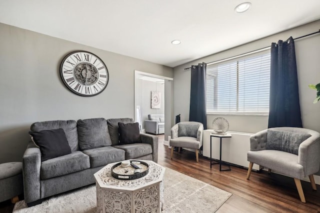 living area featuring recessed lighting and wood finished floors