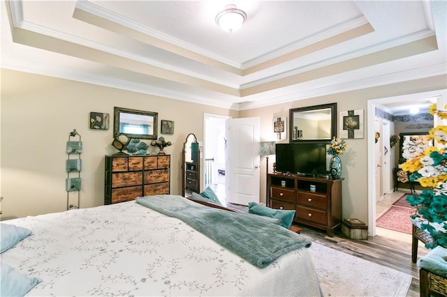 bedroom featuring crown molding and a raised ceiling