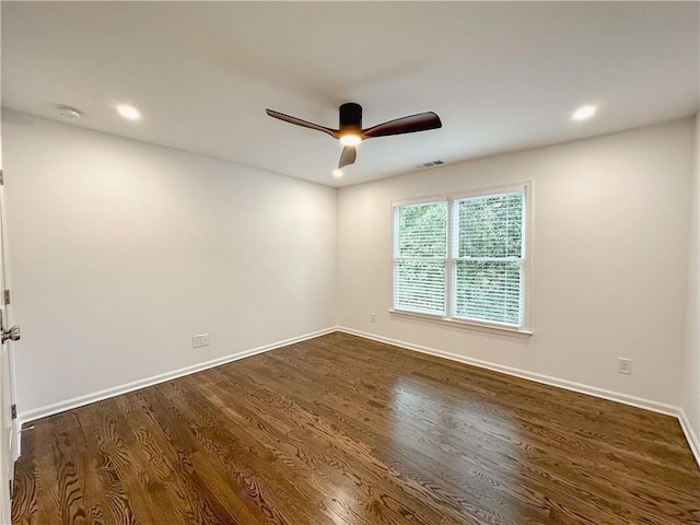 365 Morning Dew Cir, Roswell, GA 30075 - empty room with ceiling fan, dark wood-style floors, baseboards, recessed lighting, and a smoke detector