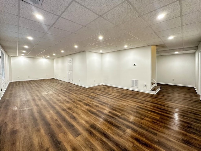 365 Morning Dew Cir, Roswell, GA 30075 - finished basement featuring dark wood-style floors, baseboards, recessed lighting, and stairs