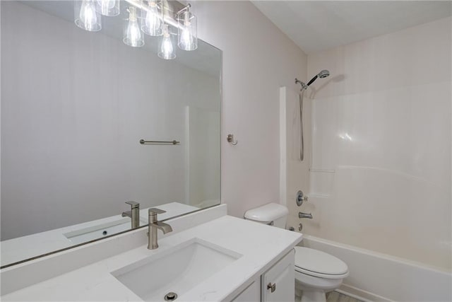 full bathroom featuring shower / bathing tub combination, vanity, and toilet