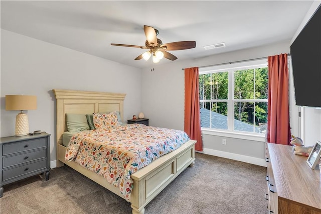 bedroom featuring ceiling fan and carpet flooring