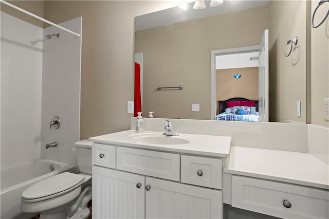 bathroom with visible vents, toilet, ensuite bath, vanity, and shower / bathing tub combination