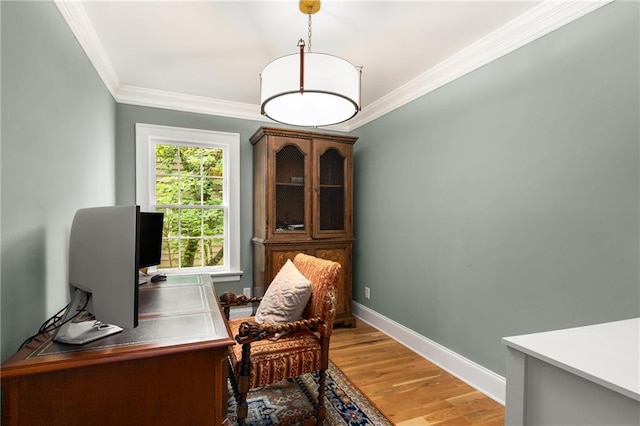 711 Greenview Ave NE, Atlanta, GA 30305 - office area with ornamental molding, light wood-style flooring, and baseboards