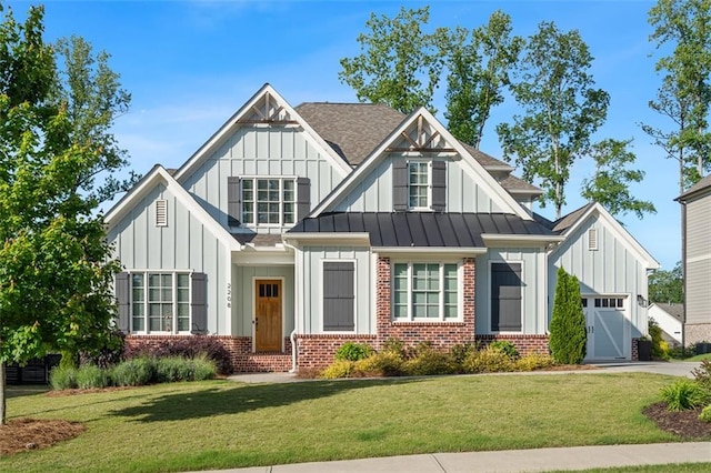 2208 Sage Mountain Ct SW, Marietta, GA 30064 - modern inspired farmhouse with board and batten siding, brick siding, a front lawn, and a garage