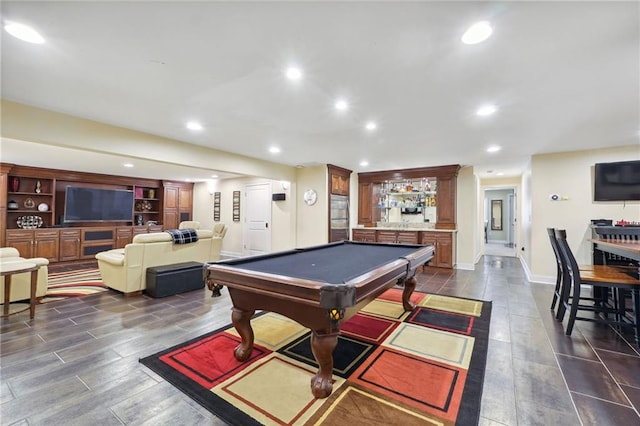 recreation room with pool table and indoor bar