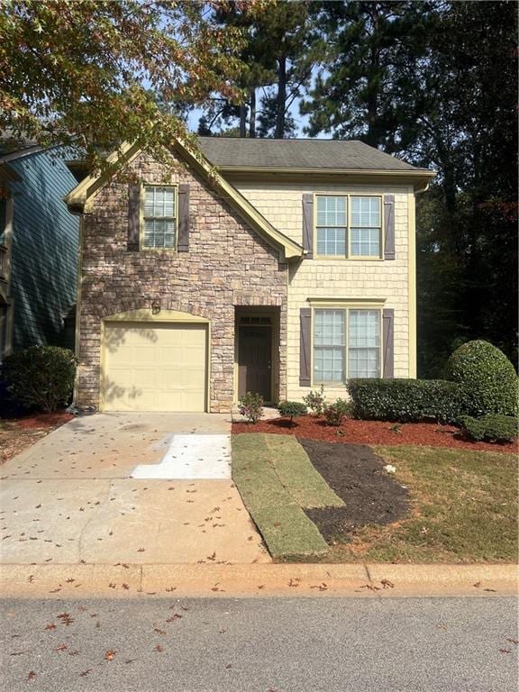 front facade with a garage