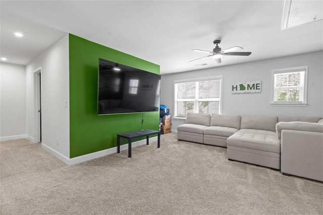 55 Clubhouse Way, Acworth, GA 30101 - living room with carpet, attic access, baseboards, plenty of natural light, and recessed lighting