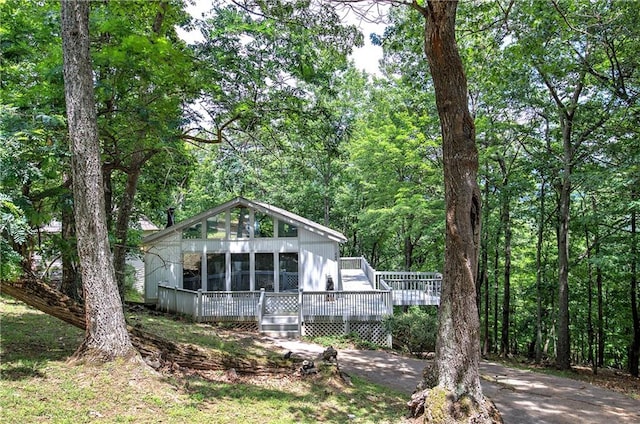 214 S View Trl, Jasper, GA 30143 - view of front of property with a wooden deck and a forest view