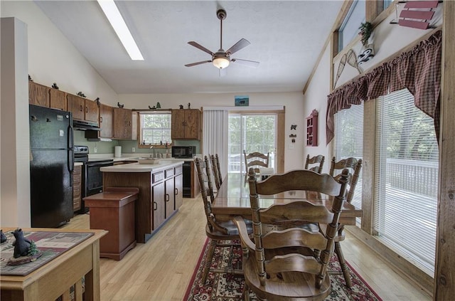 214 S View Trl, Jasper, GA 30143 - dining area featuring lofted ceiling, light wood-style floors, and ceiling fan