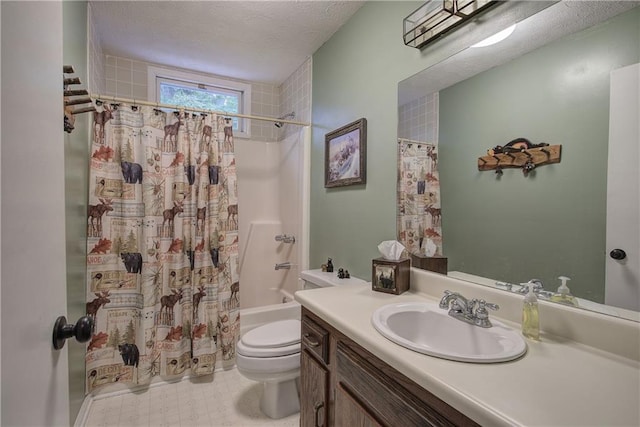 214 S View Trl, Jasper, GA 30143 - bathroom with vanity, a textured ceiling, shower / bath combo, and tile patterned floors